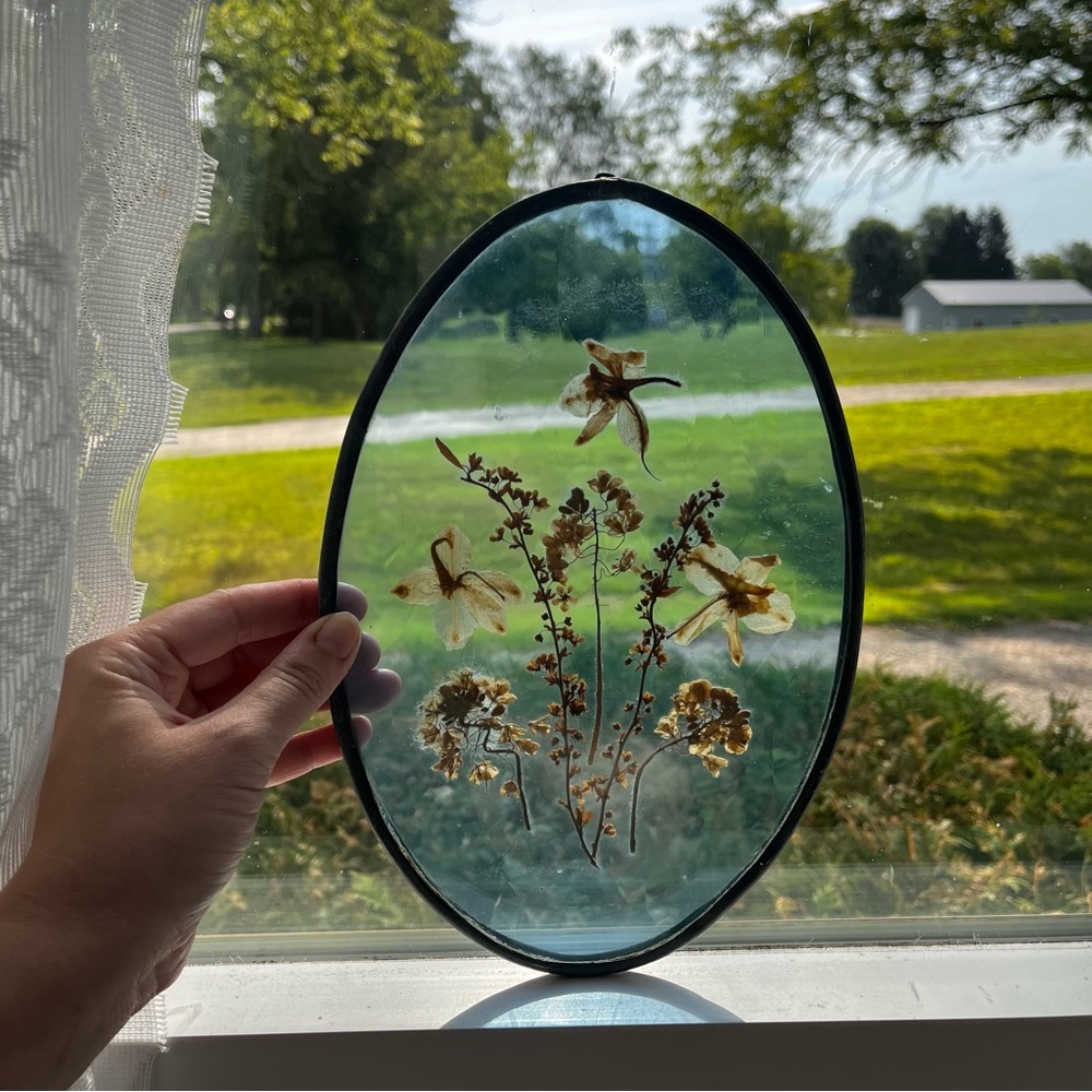 Vintage pressed flower suncatcher